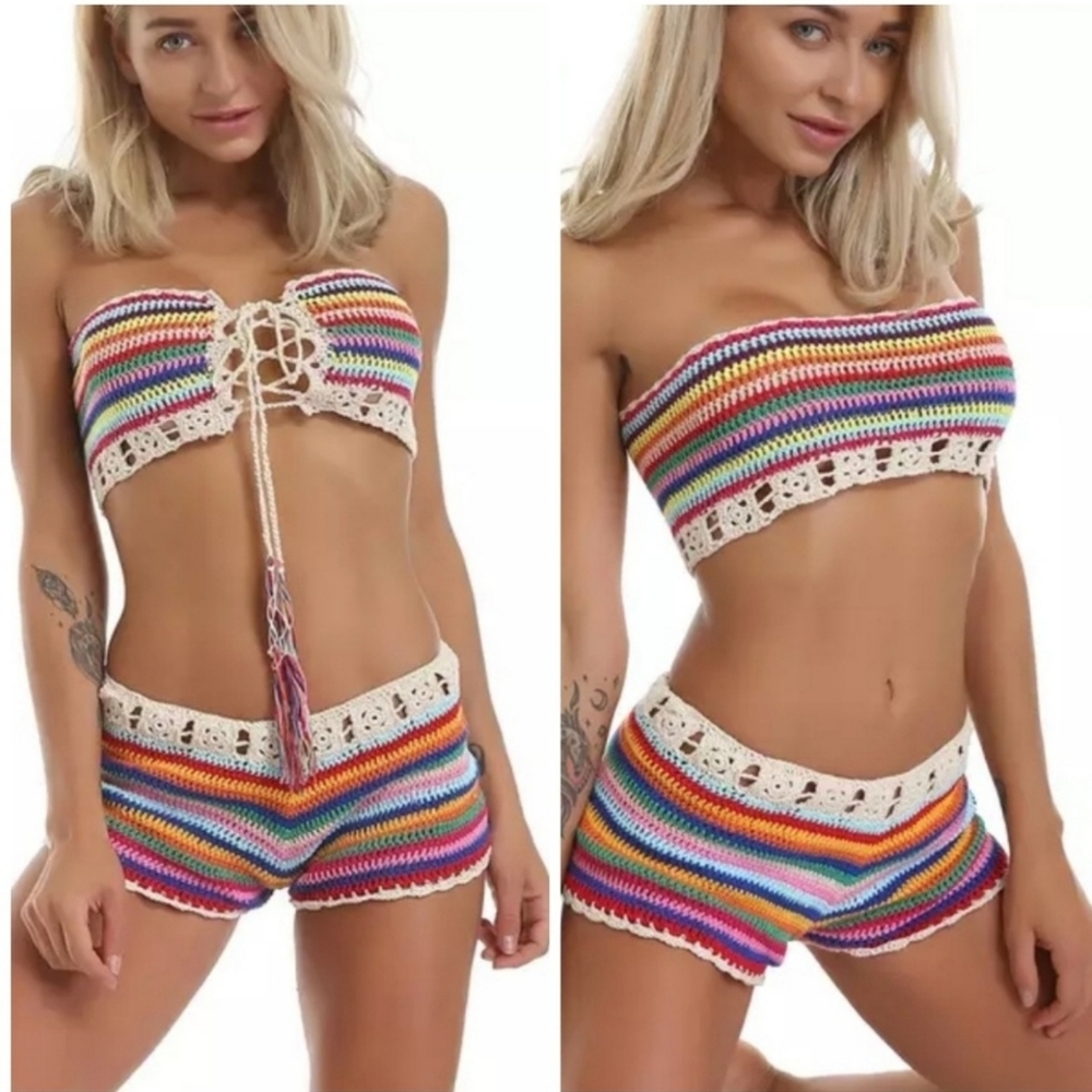 5⭐❤Rainbow Crochet Knitted 2 piece - Picture 2 of 5